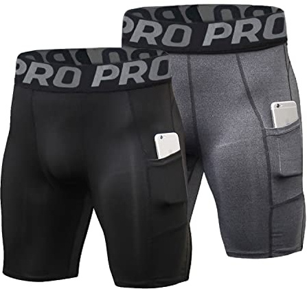 LNFINTDO Pack of 2 Men's Compression Shorts, Functional Underwear, Tights, Short Underpants, Sports Running Pants, Quick-Drying Base Layer Tights, Breathable Cycling Shorts with Phone Pocket, XL