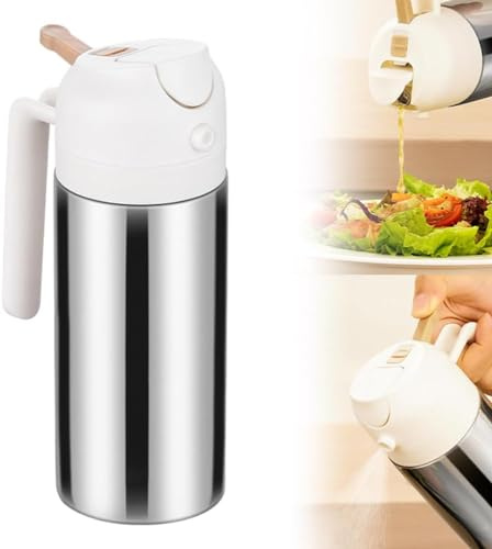 Hikaka Pulverizador y dispensador de aceite 2 en 1, de aceite para accesorios de cocina, botella de aceite de acero inoxidable 316 de grado alimenticio a prueba de fugas Para freír barbacoa (500ml)