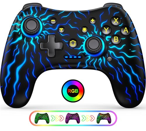 Elegamefy Switch Controller Kompatibel für iOS/Android/Nintendo Switch/Lite/OLED, Einstellbare Led-Helligkeit Pro Controller mit Somatosensorik, Turbo, 800mAh
