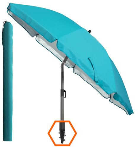4smile Sonnenschirm Strand SunnyJoy, Türkis - UPF 50+ Strandschirm Ø 180 cm, sicherer Sonnenschutz Strand, Strandschirm windfest stabil - Sonnenschirm mit Schutzhülle