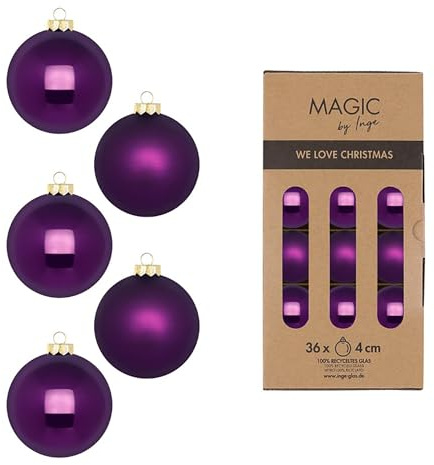 Weihnachtskugeln Glas 4cm 36 Stück - matt & glänzend - Kleine Christbaumkugeln Weihnachtsbaumkugeln für Weihnachten - Christbaumschmuck & Weihnachtsbaumschmuck Lila Purpur - Purple Symphony