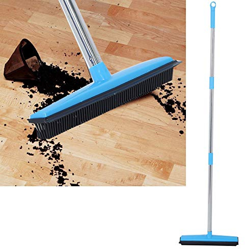 HAOHIZE Pet Hair Removal Broom, Carpet Broom Rake Rubber for Pet Hair on Carpet Remover For Laundry Telescopic Floor Dust Removal Cleaner Sweeper (Blue)
