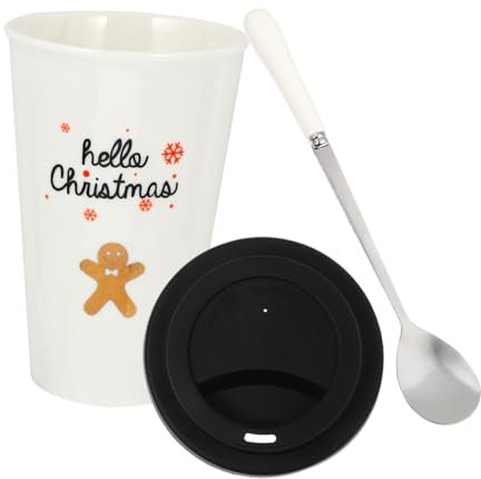 Amosfun Keramik Kaffeetasse Mit Weihnachtsmotiven Bequemer Edelstahl-löffel Silikondeckel Zum Schutz Von Getränken Für Catering-events Und Feiertage