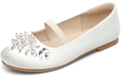 DREAM PAIRS Flickskor Mary Jane Ballerina platta skor för småbarn/små barn/stora barn, Elfenben/satin, 29.5 EU