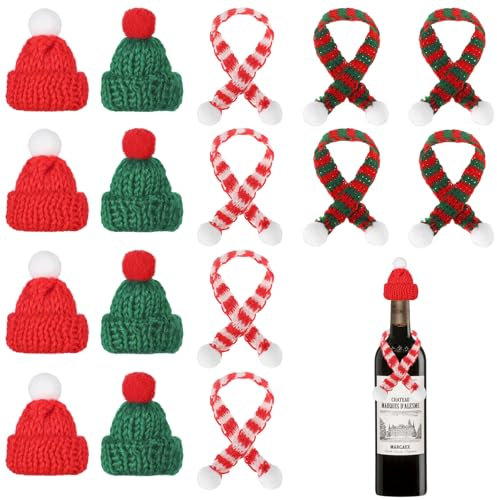 40 Stück Mini Weihnachtsmütze und Schal Set,Mini-Strickmütze Des Weihnachten,mit Schal Manuell Handwerk Hut,Lutscherhut,für Schneemann, Weihnachten Geschenk,Party,Flaschenverschluss,Tischdekoration