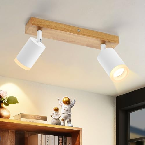 ZMH Deckenlampe LED Deckenstrahler 2 Flammig - Deckenleuchte Holz GU10 Küchenlampe 350° Drehbar Vintage Strahler Vintage Flur Spot Industrial Retro für Wohnzimmer Schlafzimmer Küche(Ohne Leuchtmittel) | GU10 Küchenlampe 350° drehbar Vintage Industrial Retro Lampe für Wohnzimmer Schlafzimmer Küche (ohne Leuchtmittel)