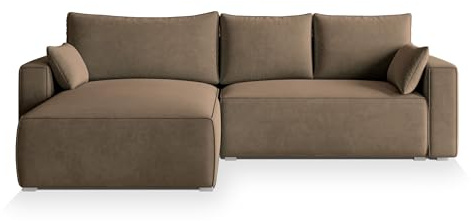 Masseno Ecksofa FORIL mit Schlaffunktion L-Form, Sofa mit Bettkasten, Wohnzimmersofa, Couch, Soffa, Bettsofa, Couchgarnitur- Beige, Monolith 09
