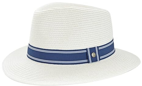 House of Ord Cape Town - Stripe Fedora - Hochwertiger Sonnenhut mit gestreiftem Band für Damen und Herren - Eleganter Sommerhut - UV-Schutz 50+