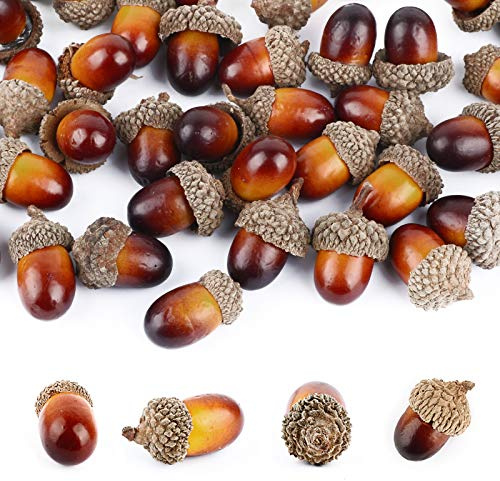 BOFUNX 50pcs Bellotas Artificiales Bellotas Falsas con Gorro de Bellota Natural Decorativas para Hogar Casa Adornos Decoración Navideña Otoño Manualidad DIY
