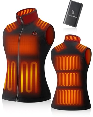 TODWARM Heated Gilet Womens with Power Bank, Fleece Heated Vest Women 15 Heating Zones, Lightweight Ladies Heated Gilet 16000mAh 7.4V for Outdoor Activities Black S