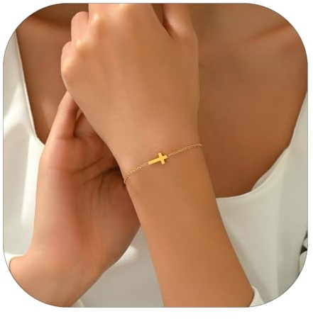 LONZIKP Kreuz Armband Damen Gold Wasserfest Glaube Liebe Hoffnung Christlicher Schmuck Vergoldet Geschenk für Frauen Mädchen