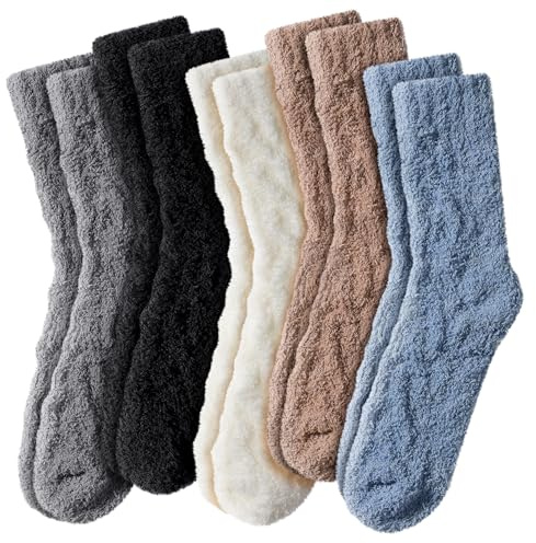 Fullogo Fluffy Socks Womens - 5 Pairs Thermal Bed Cosy Socks for Women 4-7 Warm Christmas Winter Gift Socks for Ladies