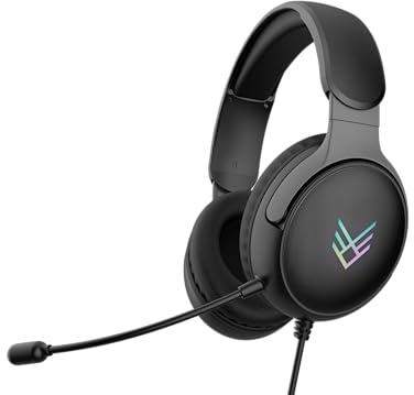 Audeeo Vangaurd Wired Gaming Headset with Microphone – RGB Light-Up Over-Ear Headphones, Noise-Isolating Stereo Sound, 3.5 mm for PC, PS5, PS4, Xbox, Switch, Laptop & Mobile (Black)