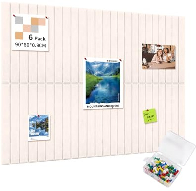 AsmeSonic 90x60cm Stor Självhäftande Filt Anslagstavla, 6 Bit 30x30cm Dekorativ Filt Anslagstavla, Vikbar Fototavla 35 Stift, Anslagstavla för Kontor Kök, Foton Anteckningar Väggdekoration, Ljus Kamel