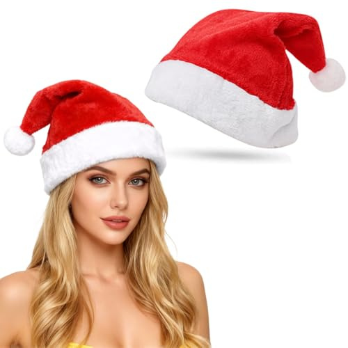 THQAE Weihnachtsmütze Nikolausmütze Damen Herren plüsche weihnachtsmann mütze Erwachsene Kinder Baby Rote Santa Mütze Bequemes Dicker