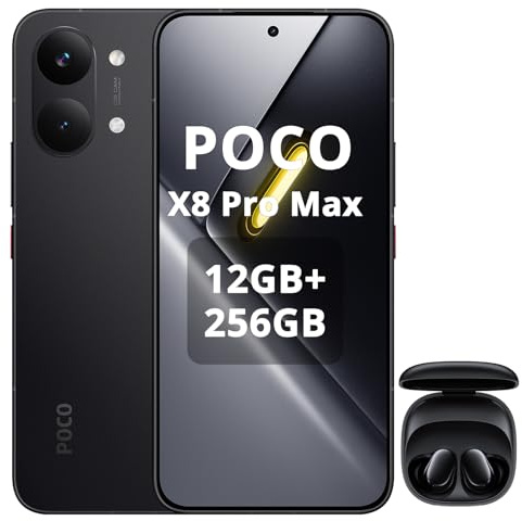 XIAOMI Poco X8 Pro Max Smartphone 12 GB + 256 GB, procesador Dimensity 9500s, batería de 8500 mAh, pantalla AMOLED ultra brillante, cámara principal de 50 MP Light Fusion 600 con OIS, negro, incluye