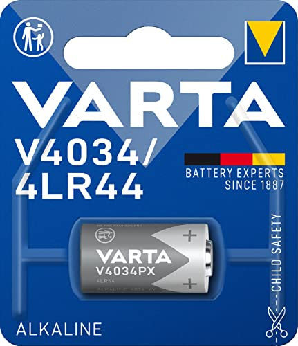 Varta V4034PX - 4LR44 - A544 - 476A, 4034101401, Batteria Alcalina, 6 Volts, Diamentro 13 mm, Altezza 25,2 mm, Confezione 1 pila, multicolore