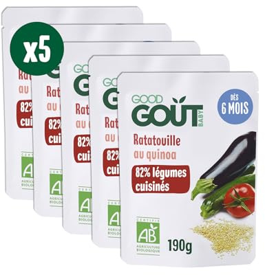 GOOD GOÛT - Ratatouille Au Quinoa - Légumes Cuisinés - Plat Cuisiné Pour Bébé - Dès 6 Mois - Purée Lisse - Fabriqué En France - Sachets Micro-Ondables - 5x190g