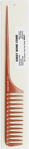 Krest Bone Rattail Professional comb. Heat Resistant Comb. Styling Combs. Detangle, Sectioning Comb. (No. 610 11 1/2 Large Space Teeth Rattail)