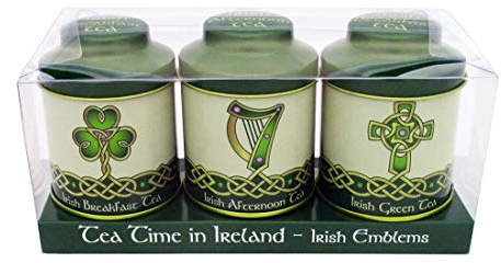 Royal Tara Irish Tea Set Breakfast Afternoon Green Tea Icons Emblem Set of 3 Tea Caddies Gift Shamrock Cross Harp