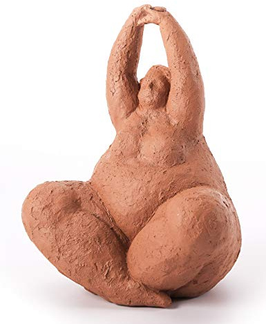 HAUCOZE Yoga Frau Skulptur Mädchen Figuren Statue Modern Geschenk Deko 26cm | Braune Polyresin Ornament Handgefertigtes Kunst Geburtstag Fest Arts für Tisch Bücherregal Schreibtisch