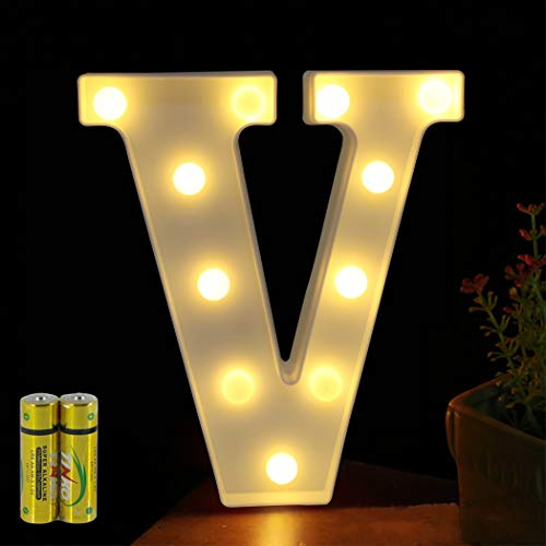 HONPHIER Letter Lights Decorative LED Alphabet Lights Marquee Decoration Light Up Sign Night Light Battery Operated for Birthday Party Wedding Receptions Holiday Bar Home Bedroom Bath Decor (V)