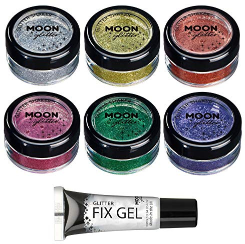 Fein Glitterstreuer von Moon Glitter - 100% kosmetische Glitzer für Gesicht, Körper, Nägel, Haare und Lippen - 5g - Set mit 6 Farben