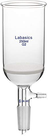 Labasics Embudo de Filtración Buchner de Vidrio de Borosilicato con Frita Mediana (G2), 65mm I.D, Profundidad de 100mm, Buchner Filtering Funnel con Junta 24/40 y Tubería Dentada al Vacío (250ml)