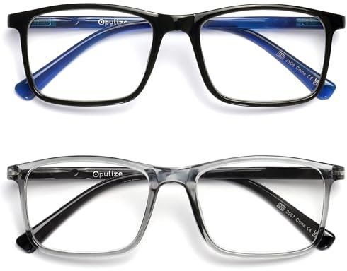 OPULIZE INK Lesebrille für Damen und Herren - 2er-Pack - Groß Rechteckiger Rahmen - Komfort Federscharniere - Kratzfest - Shwarz Grau +3.00