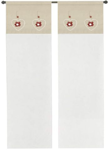 emmevi Tenda Finestra Porta Interno Coppia 2 pz Cuore Shabby Chic Mod.TENDA RICAMATA 1 CONF 60X240 ROSSO