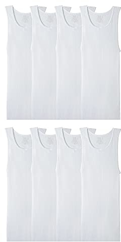 Fruit Of The Loom Mens Sleeveless Tank A-shirt, Tag Free & Moisture Wicking, Ribbed Stretch Fabric Undershirt, 8 Pack - White, X-Large US