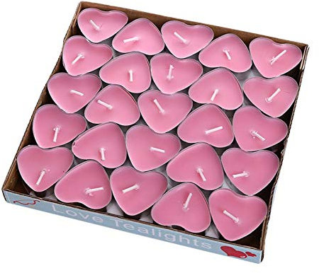 QOTSTEOS 50pcs Heart Shaped Candles, Romantic Love Unscented Tea Lights Candles, Mini Smokeless Unscented Tea Lights Candlesfor Dinners,Home,Wedding, Party, and Christmas(Pink)