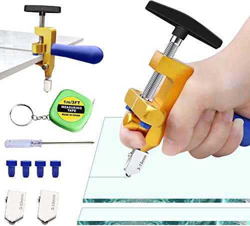 aleawol Set professionale 2 in 1, tagliavetro, con 2 testine di taglio in metallo duro da 3-15 mm e 4 piedini a contatto, adatto per vetro/specchio/piastrelle