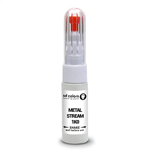 SD COLORS Metal Stream 1K0 Kit de réparation de stylo de retouche de peinture 20 ML avec pinceau à rayures Code couleur 1K0