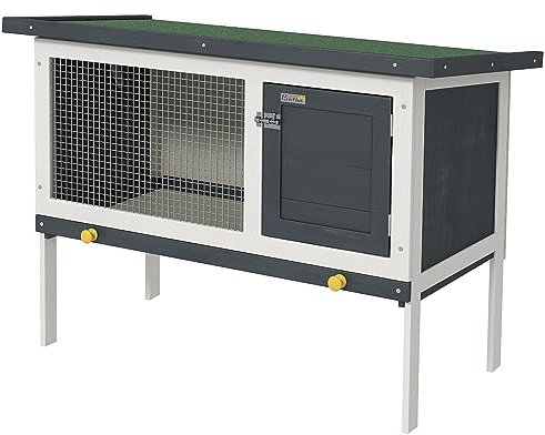 PawHut Fristående kaninbur med innernisch öppningstak låsbar dörr 90 x 45 x 65 cm, svart vit