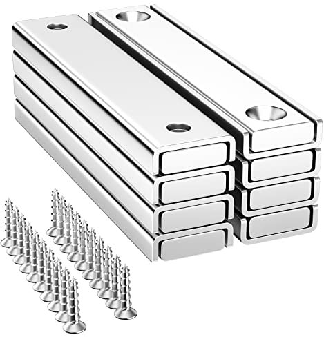 Gvolatee 8 Stück Neodym Magnete Extra Stark 30 Kg Kraft 60 x 13.5 x5 mm, Multifunktions Rechteckmagnete, Senkkopf Viereckig Ziegel Topfmagnet mit Schrauben für Whiteboard, Kühlschrank, Magnettafel