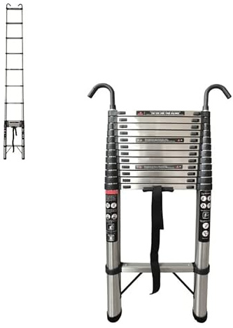 Multi-Purpose Telescopic Ladder 5m, Stainless Steel Ladder with Detachable Hooks, Multifunctional Compact Extension Ladder Foldable Ladders,Maximum Load 150kg/330lbs
