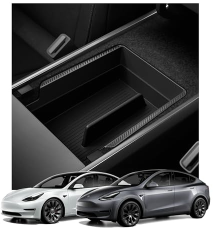 Spigen Tesla Model Y (~2024) Model 3 (2021-2023) Armlehnen Mittelkonsolen Organizer für Tesla Model Y und 3 Zubehör - Carbon Edition | Nur Modell Y (2020-24) & Modell 3 (2017-23) - Nicht für Model Y Juniper (2026/25) und Model 3 Highland (2026/25/24)