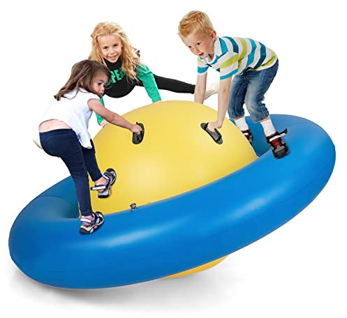 HONEY JOY 8-Foot Inflatable Dome Rocker Bouncer, Giant Roll and Play Seesaw Rocker w/6 Handles, Max Weight 250 Lbs, Blow Up Backyard Toy for Outdoor Game Activities, Gift for Boys Girls Ages 5+ (Blue)