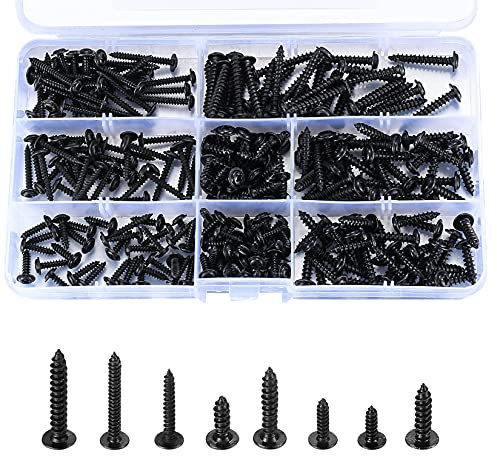 240-teiliges Sortiment an selbstschneidenden Blechschrauben mit Flachkopf und Kreuzschlitz, Holzschrauben aus Kohlenstoffstahl, Trockenbau, Möbel, Maschinenschrauben, Set, Schwarz