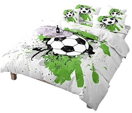 Funda nórdica Cama 90 cm, Juego de Cama 3D Fútbol Deporte Funda nórdica 150x220 Infantil Chico Adolescentes con Cierre de Cremallera