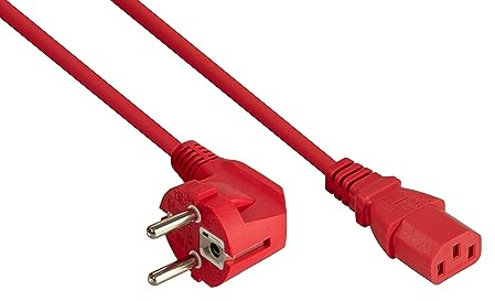 kabelmeister Netzkabel Schutzkontakt-Stecker Typ E+F (90° gewinkelt) an Kaltgeräte-Buchse C13- rot - 0,75mm² - 1m