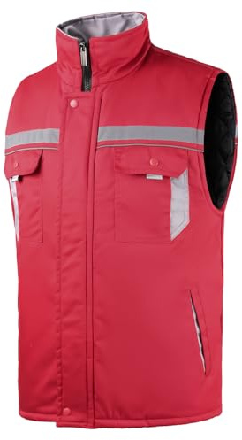 Yukirtiq Gilet Imbottito da Uomo ad Alta Visibilità Bodywarmer Smanicato Giubbotto da Lavoro Alta Visibilità Unisex Adulto Gilet da Lavoro Catarifrangente con Tasche e Cerniera, Rosso, M