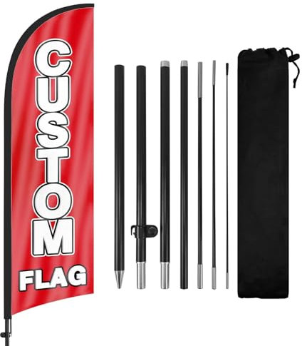 FSFLAG Bandiera piuma personalizzata con kit asta bandiera e picchetto di terra, personalizzato 8.2FT personalizzato bandiera senza vento bandiera segno aziendale per pubblicità esterna