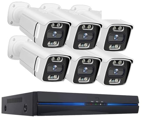 Sistema di telecamere di Sicurezza per Esterni, Telecamera di videosorveglianza Poe 4K 8MP 5MP Visione Notturna a Colori Sicurezza CCTV Esterna IP NVR H.265 P2P Set Kit di Altoparlanti Risoluzione HD