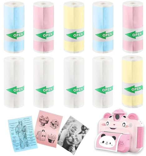 Thermopapier Selbstklebend 10 Rollen, Mini Drucker Papier, Thermal Pinter Papier 58 x 25mm, Thermopapier Selbstklebender Bedruckbare Aufkleber für Kinder Sofortbildkameras für Fotos Notizen
