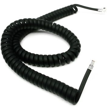 Geemarc Cordon de Combiné Spiralé pour Téléphone Fixe - Câble Téléphonique Noir RJ9 vers RJ9-2 Mètres de Long Déroulé
