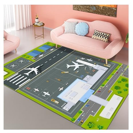 douuyaoo Alfombra para Juegos,Alfombra para niños,avión de Pista de Aeropuerto,alfombras para niños para Sala de Juegos y Dormitorio para niños,Alfombra Antideslizante, Plegable Acolchada