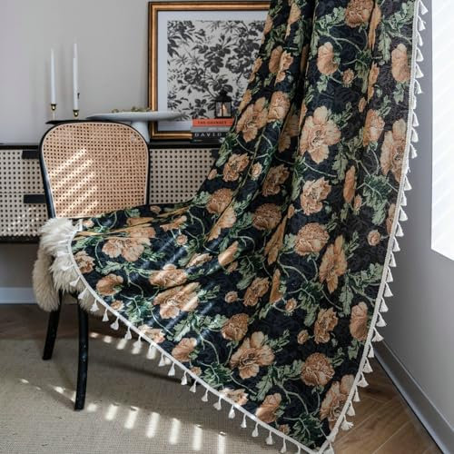Daesar Verdunkelungsvorhänge mit Ösen 2er Set, Blickdichte Vorhänge 150x240CM Jacquard mit Blumen Motiv Schlafzimmer Gardinen und Vorhänge Fenster