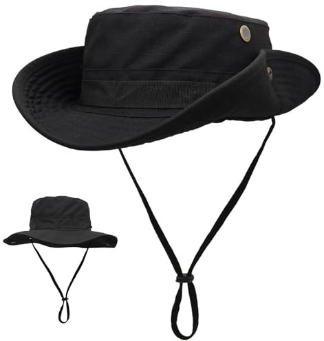 Huakunda Sonnenhut Herren Damen Buschhüte Outdoor UPF50+ UV Schutz Safari Hut Boonie Hut Gartenhut Faltbar Wanderhut Fischerhüte (DE/NL/SE/PL, Alphanumerisch, Einheitsgröße, Schwarz)